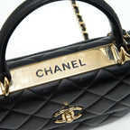 CHANEL SMALL TRENDY CC FLAP BAG WITH TOP HANDLE LAMBSKIN BLACK LGHW