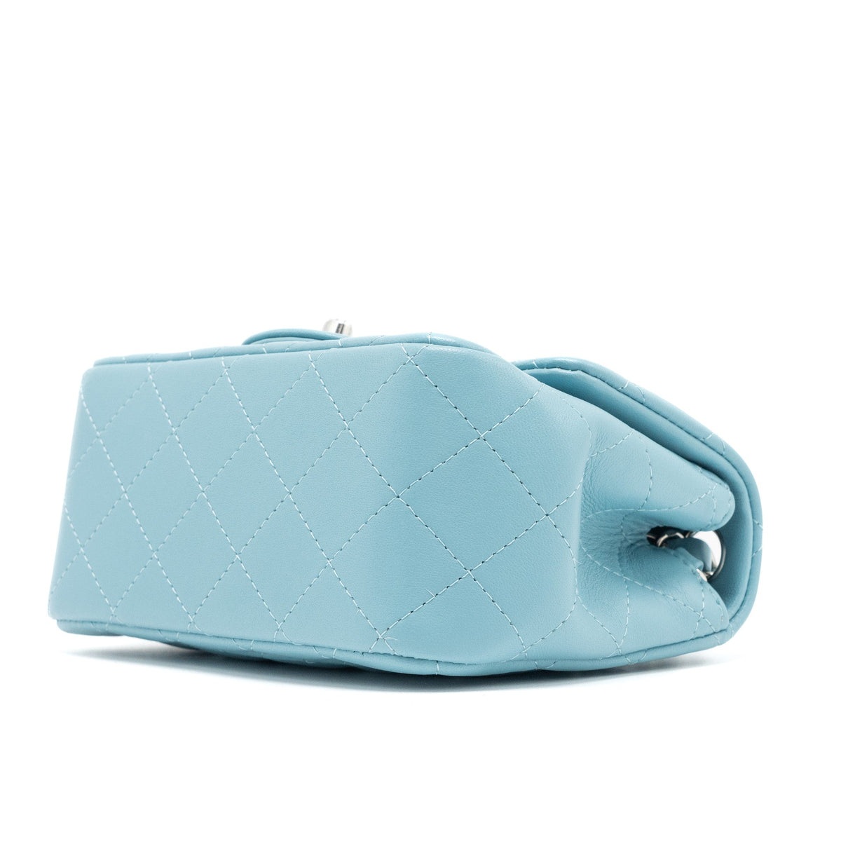 CHANEL MINI SQUARE FLAP BAG LAMBSKIN LIGHT BLUE SHW (MICROCHIP)