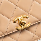 CHANEL GOLD CRUSH MINI FLAP BAG CALFSKIN BEIGE GHW (MICROCHIP)