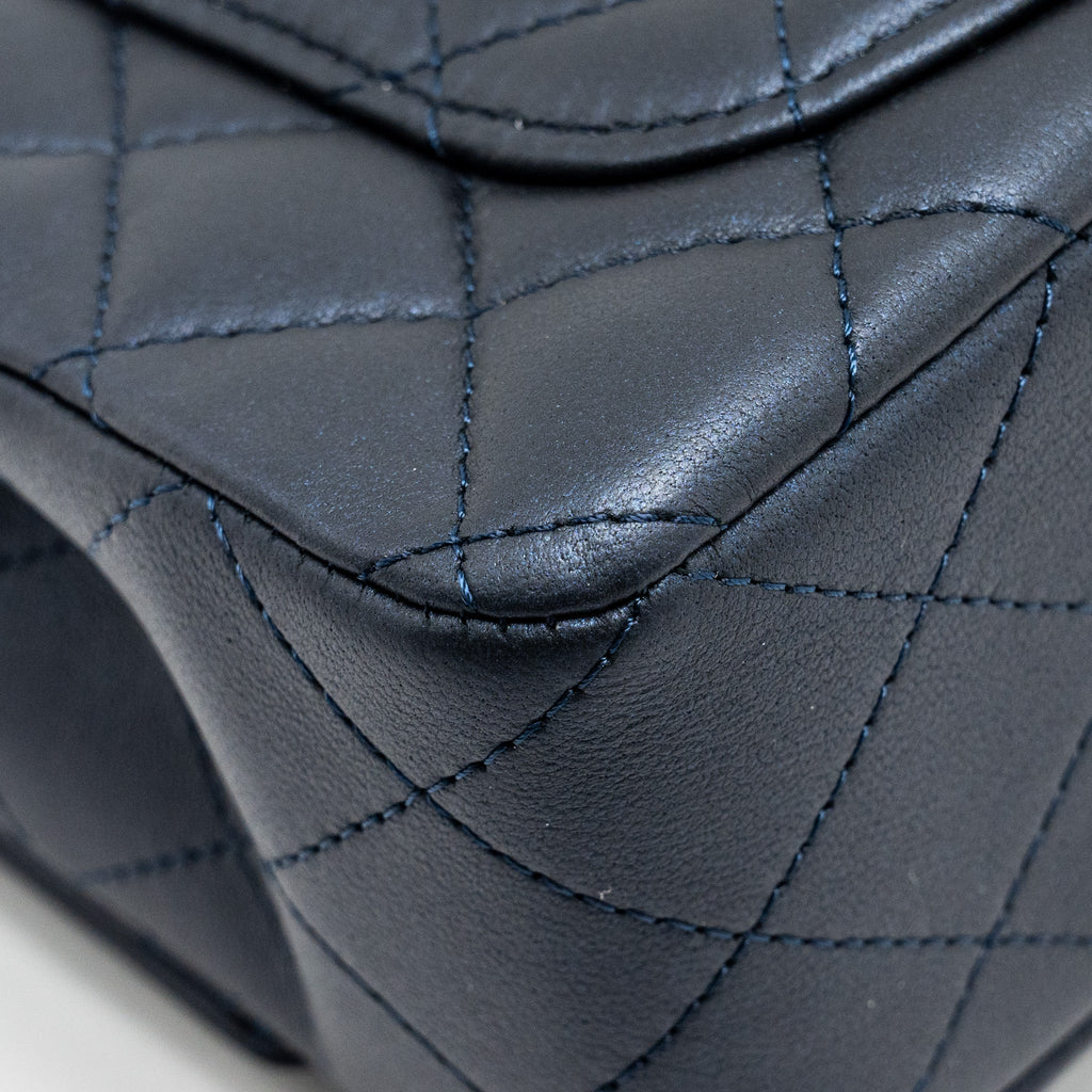 CHANEL TOP HANDLE MINI RECTANGULAR FLAP BAG LAMBSKIN NAVY LGHW (MICROCHIP)