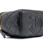 CHANEL 22K GOLD PILLAR ADJUSTABLE CHAIN LONG VANITY LAMBSKIN BLACK GHW (MICROCHIP)