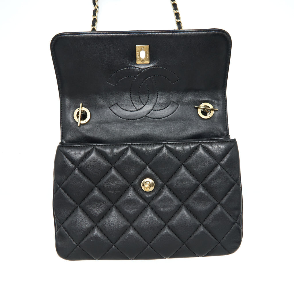 CHANEL SMALL TRENDY CC FLAP BAG WITH TOP HANDLE LAMBSKIN BLACK LGHW