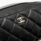 CHANEL DOUBLE ZIP POUCH COSMETIC CASE CAVIAR BLACK GHW (MICROCHIP)