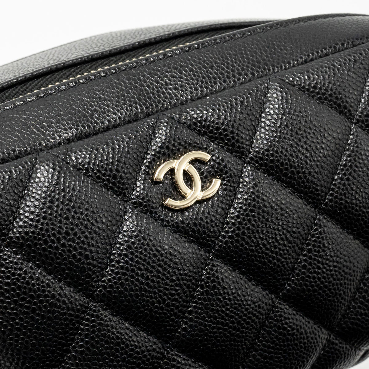 CHANEL DOUBLE ZIP POUCH COSMETIC CASE CAVIAR BLACK GHW (MICROCHIP)