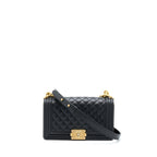 CHANEL MEDIUM BOY BAG CAVIAR BLACK BRUSHED GHW