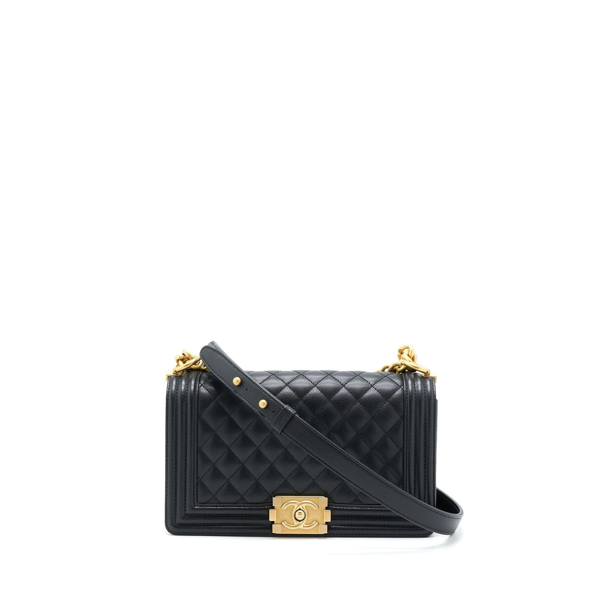 CHANEL MEDIUM BOY BAG CAVIAR BLACK BRUSHED GHW