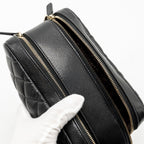 CHANEL DOUBLE ZIP POUCH COSMETIC CASE CAVIAR BLACK GHW (MICROCHIP)