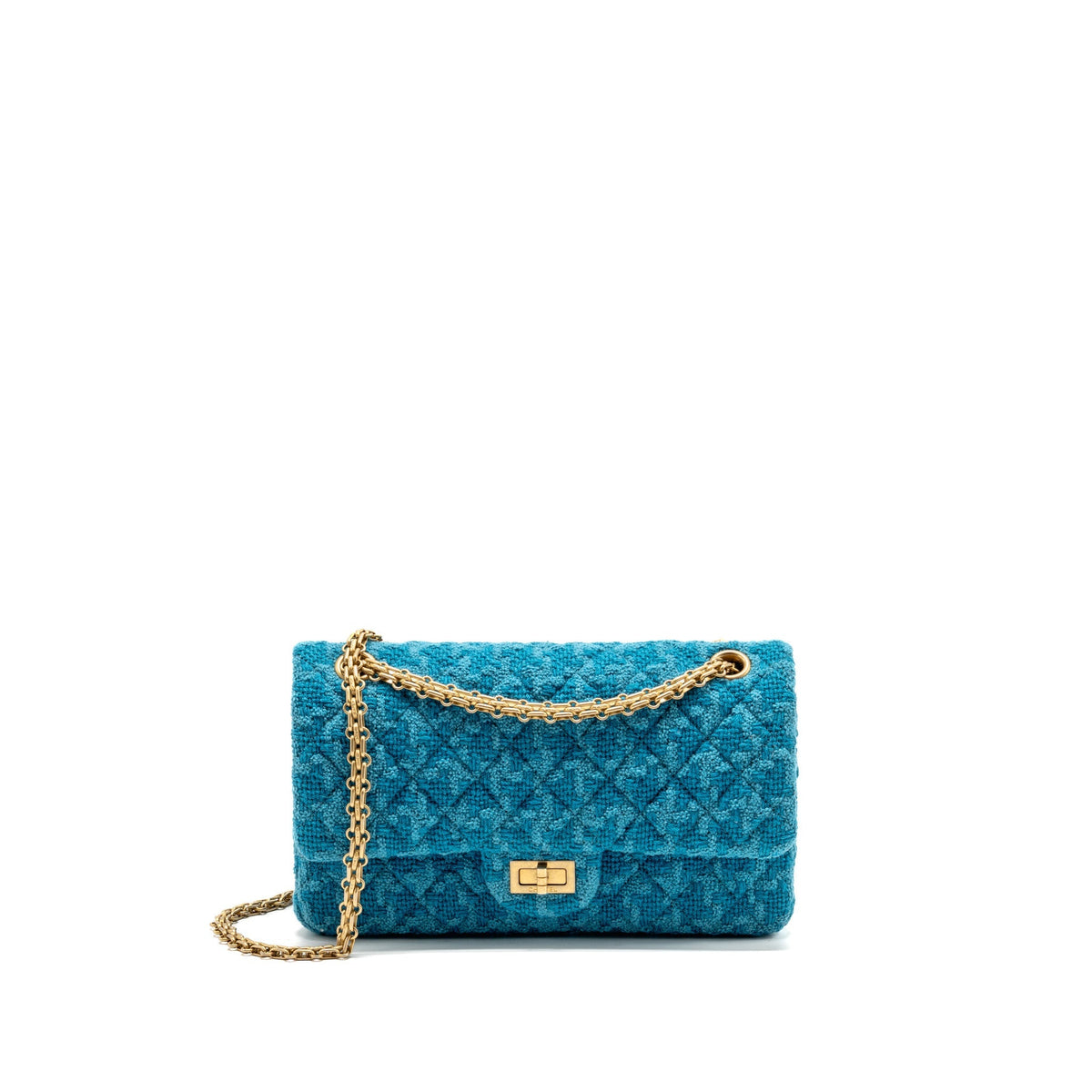 Chanel 19K Small 2.55 Reissue Flap Bag Tweed Turquoise GHW