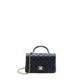 CHANEL TOP HANDLE MINI RECTANGULAR FLAP BAG LAMBSKIN BLACK LGHW (MICROCHIP)