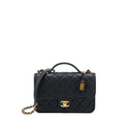 CHANEL 22K TOP HANDLE MESSENGER BAG CAVIAR BLACK BRUSHED GHW (MICROCHIP)