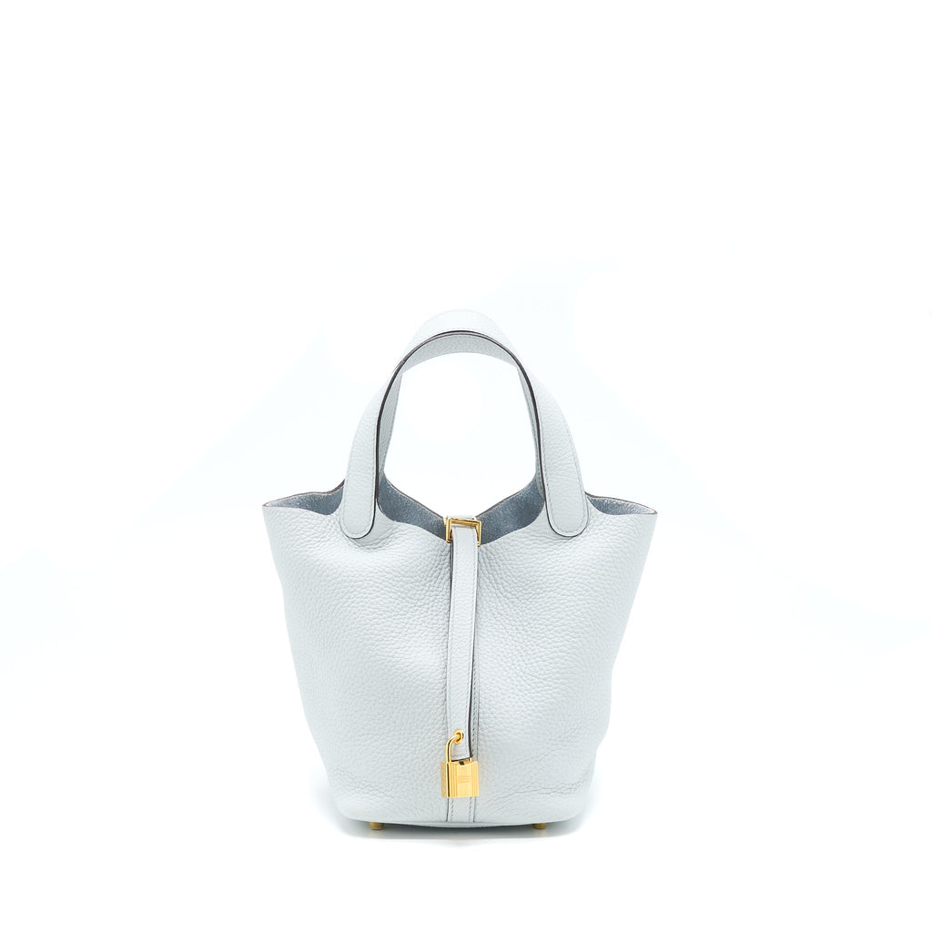 Hermes Picotin 18 Lock Bag Clemence Bleu Pale GHW
