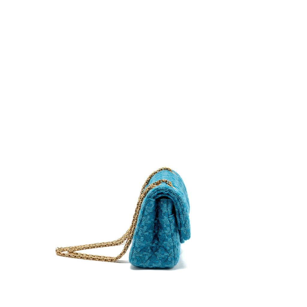Chanel 19K Small 2.55 Reissue Flap Bag Tweed Turquoise GHW