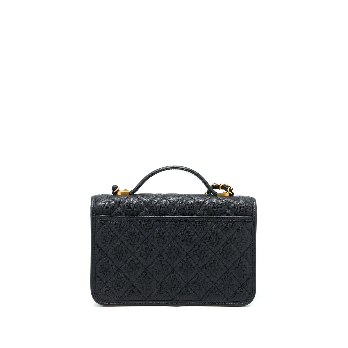 CHANEL 22K TOP HANDLE MESSENGER BAG CAVIAR BLACK BRUSHED GHW (MICROCHIP)