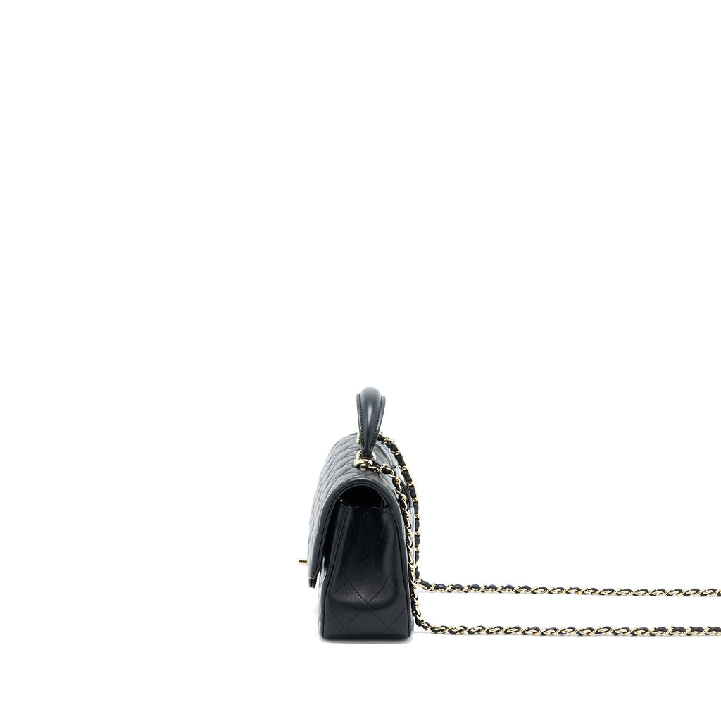 CHANEL TOP HANDLE MINI RECTANGULAR FLAP BAG LAMBSKIN BLACK LGHW (MICROCHIP)