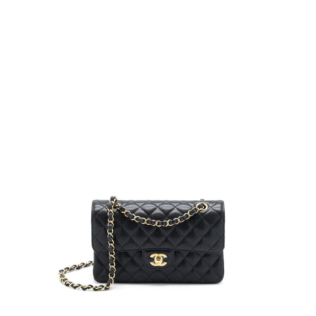 CHANEL SMALL CLASSIC DOUBLE FLAP CAVIAR BLACK GHW (MICROCHIP)