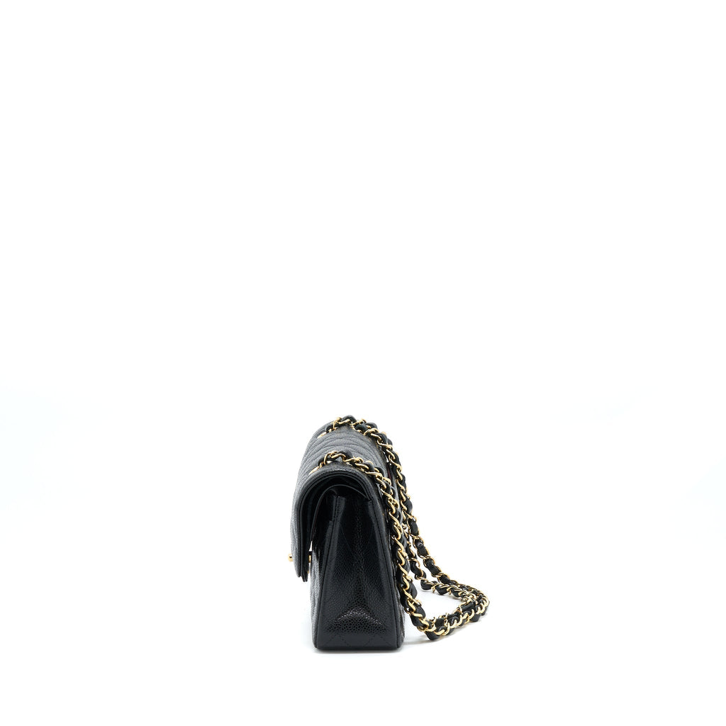 CHANEL SMALL CLASSIC DOUBLE FLAP CAVIAR BLACK GHW (MICROCHIP)