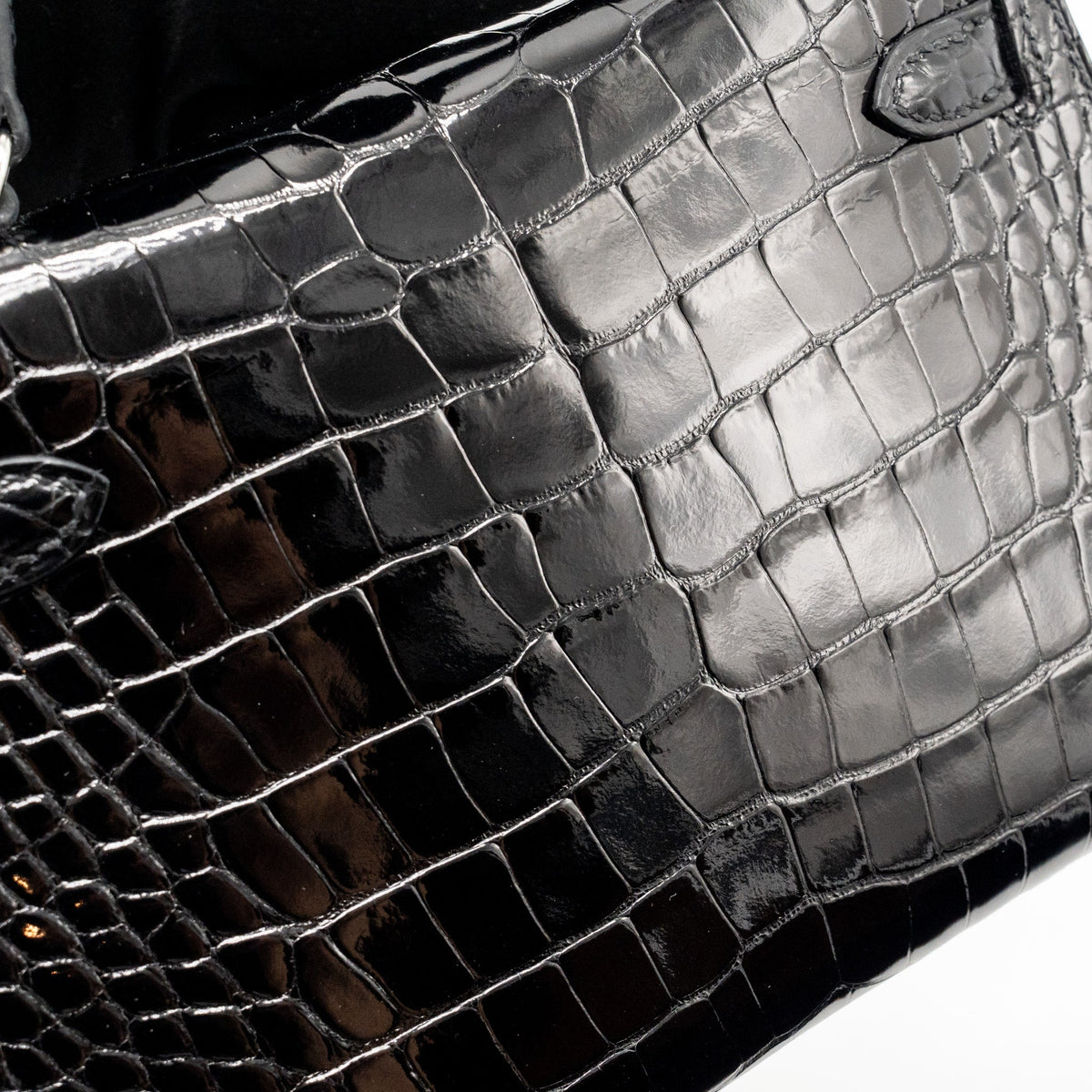 Hermes Mini Kelly II Shiny Alligator Mississippiensis Black SHW