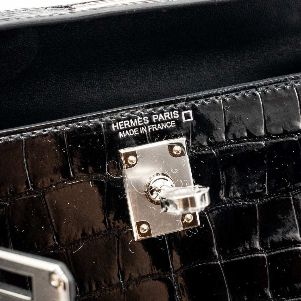 Hermes Mini Kelly II Shiny Alligator Mississippiensis Black SHW