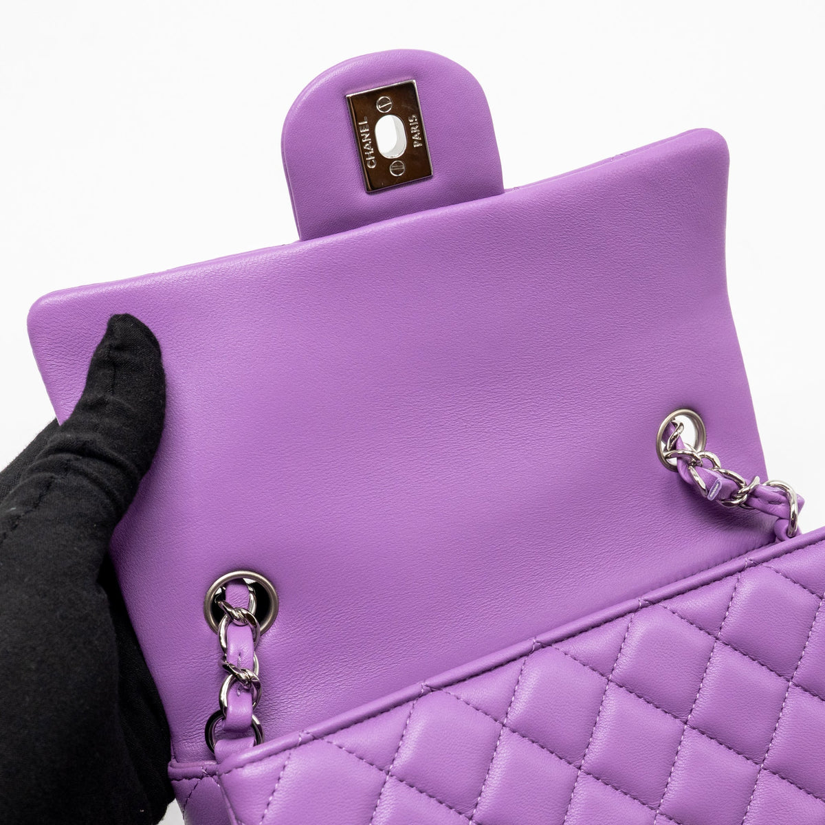 CHANEL MINI RECTANGULAR FLAP BAG LAMBSKIN PURPLE SHW