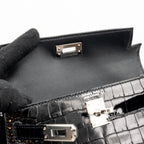 Hermes Mini Kelly II Shiny Alligator Mississippiensis Black SHW