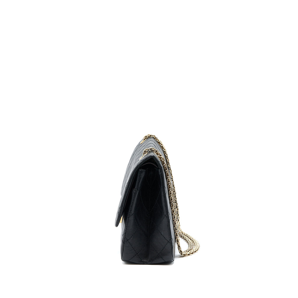 CHANEL 2.55 227 REISSUE FLAP BAG AGED CALFSKIN BLACK GHW