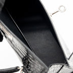 Hermes Mini Kelly II Shiny Alligator Mississippiensis Black SHW