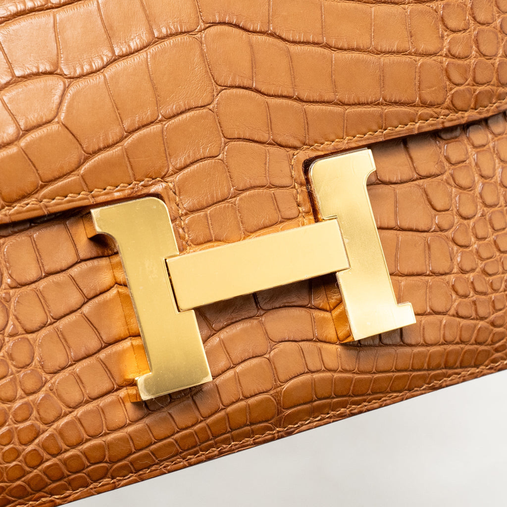 Hermes Mini Constance Alligator Mississippiensis Mat Gold GHW