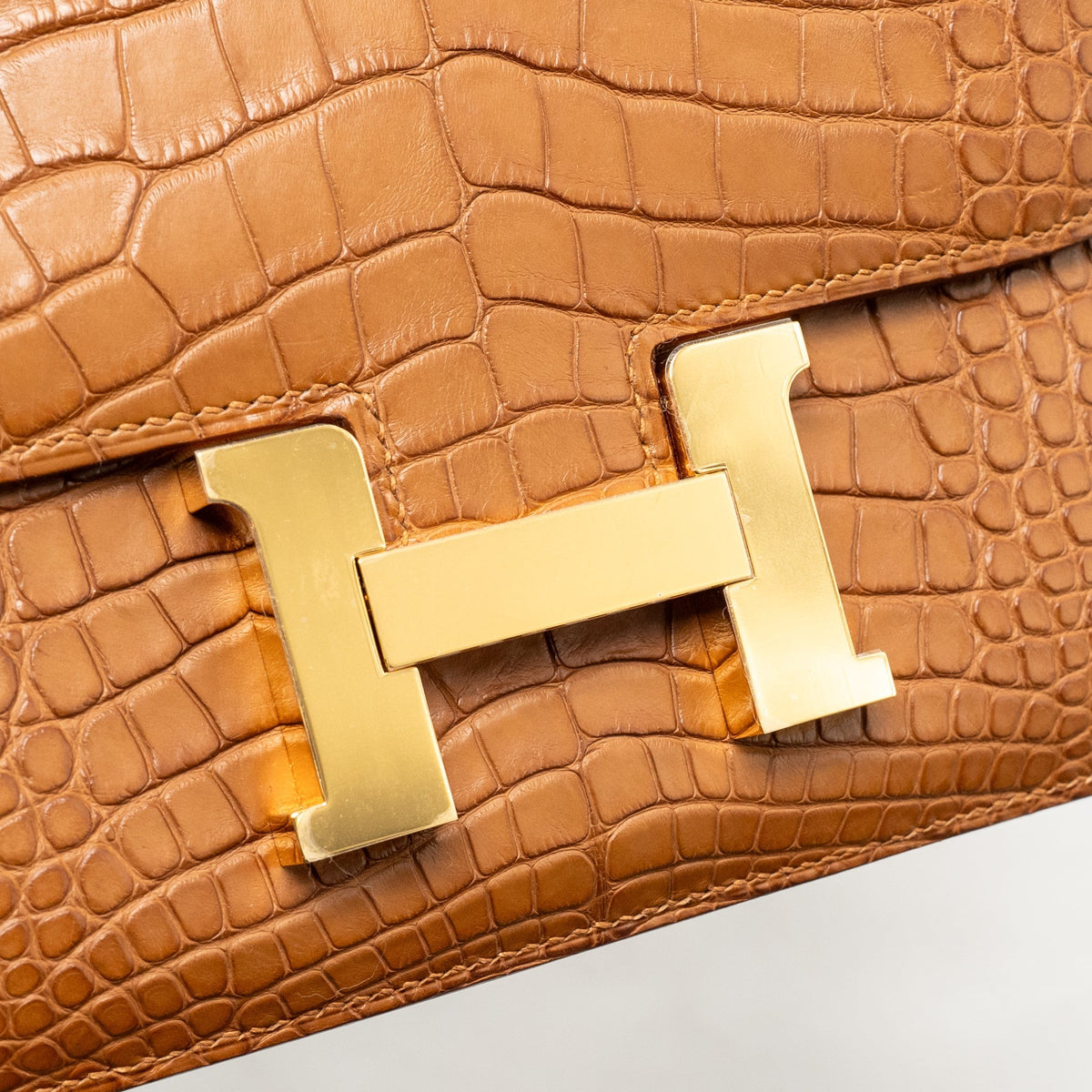 Hermes Mini Constance Alligator Mississippiensis Mat Gold GHW