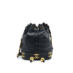 CHANEL VINTAGE CC LOGO PEARL CRUSH CAVIAR BUCKET BAG BLACK