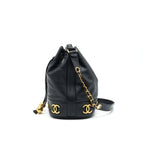 CHANEL VINTAGE CC LOGO PEARL CRUSH CAVIAR BUCKET BAG BLACK