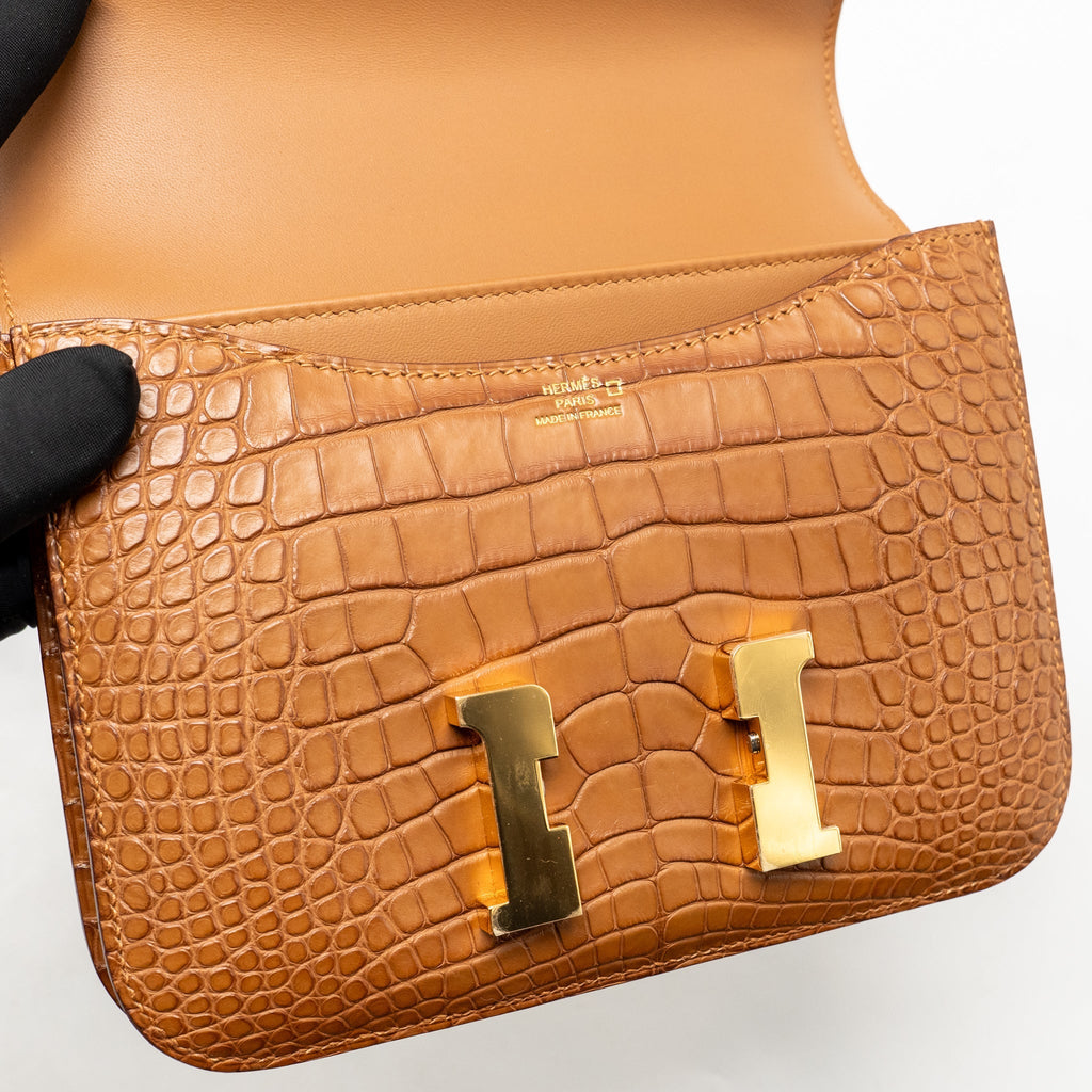 Hermes Mini Constance Alligator Mississippiensis Mat Gold GHW