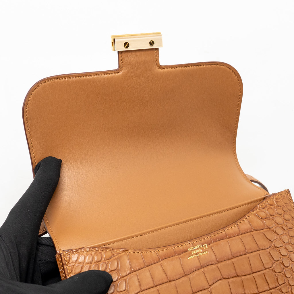 Hermes Mini Constance Alligator Mississippiensis Mat Gold GHW