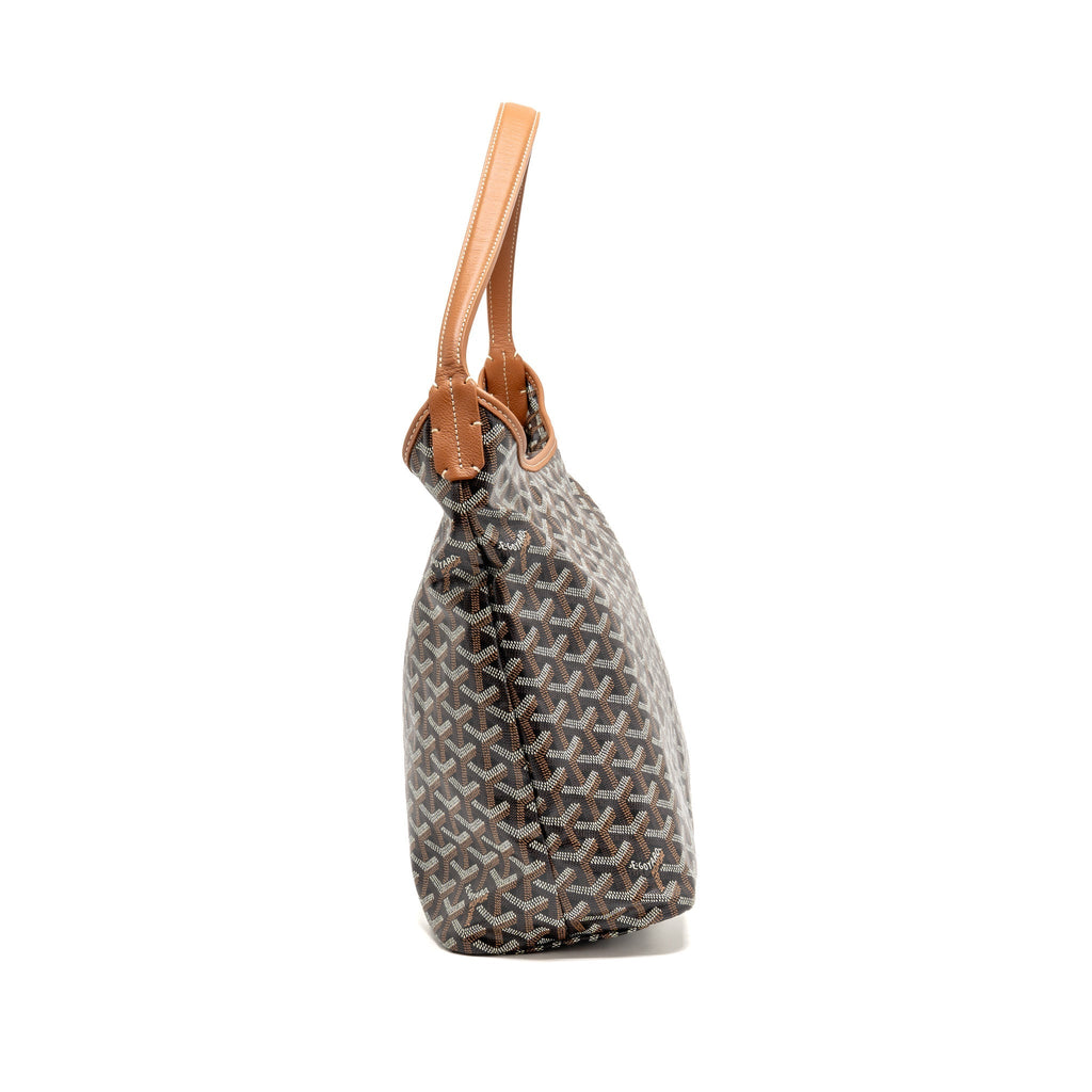 GOYARD BOHEME HOBO BAG GOYARDINE CANVAS/CALFSKIN BLACK/BROWN SHW