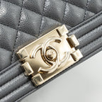 CHANEL SMALL BOY BAG CAVIAR GREY LGHW (MICROCHIP)