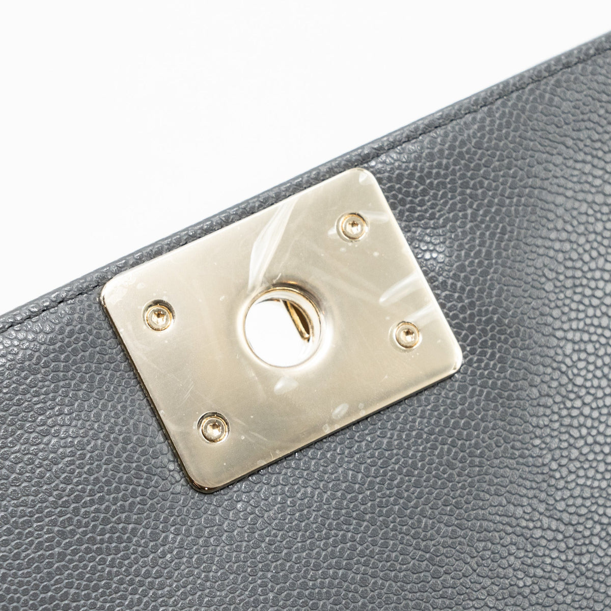 CHANEL SMALL BOY BAG CAVIAR GREY LGHW (MICROCHIP)