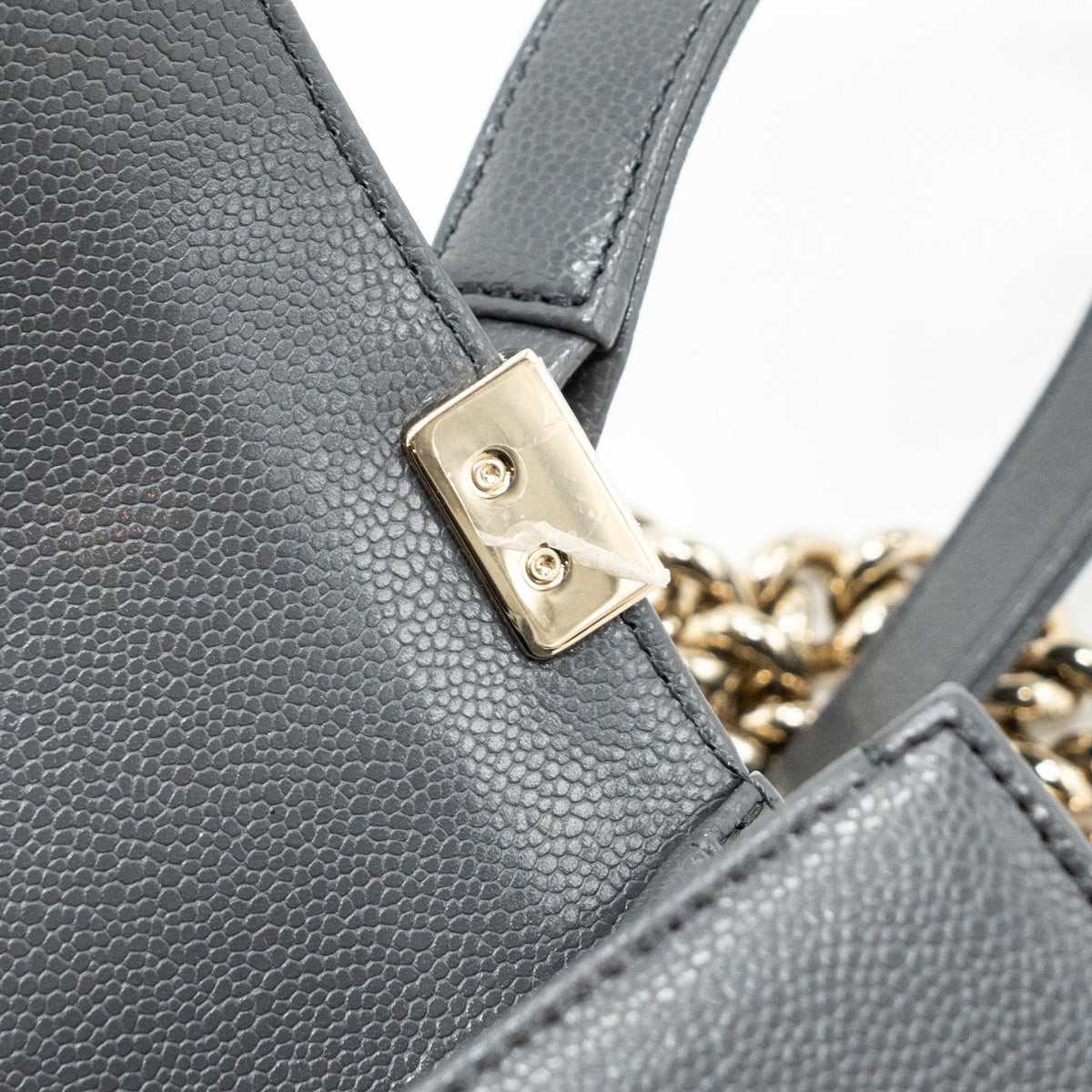 CHANEL SMALL BOY BAG CAVIAR GREY LGHW (MICROCHIP)