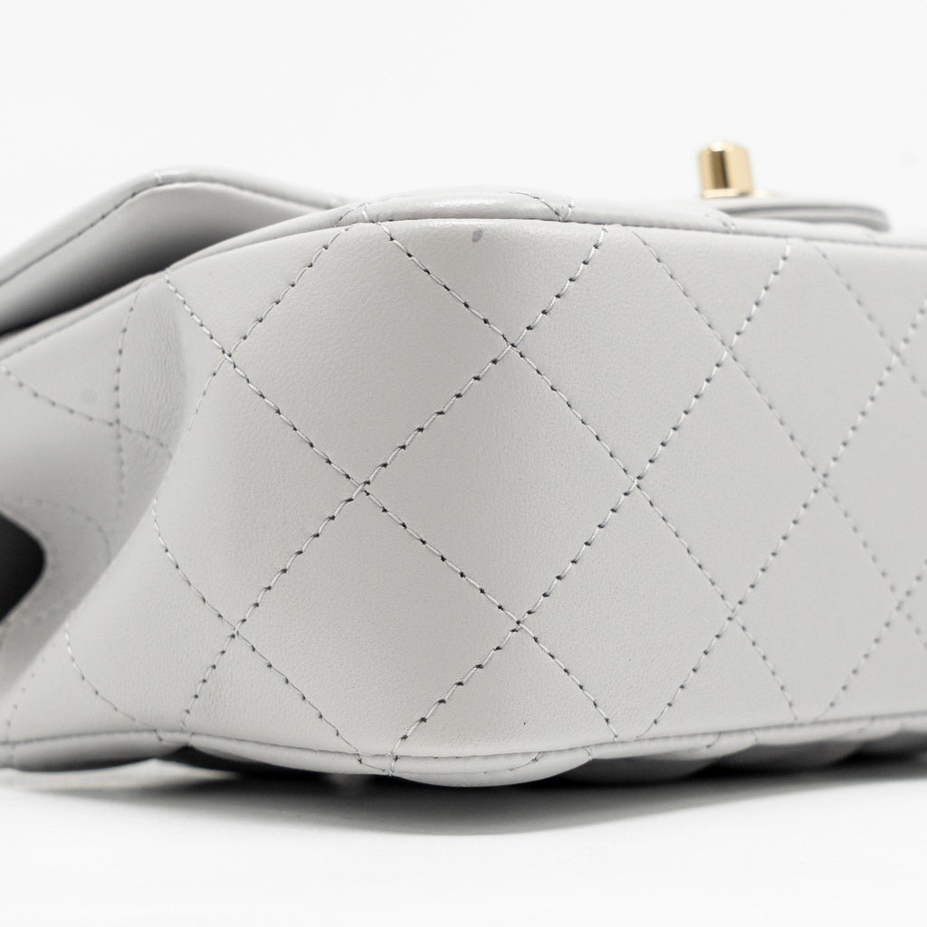 CHANEL TOP HANDLE MINI RECTANGULAR FLAP BAG LAMBSKIN LIGHT GREY LGHW (MICROCHIP)
