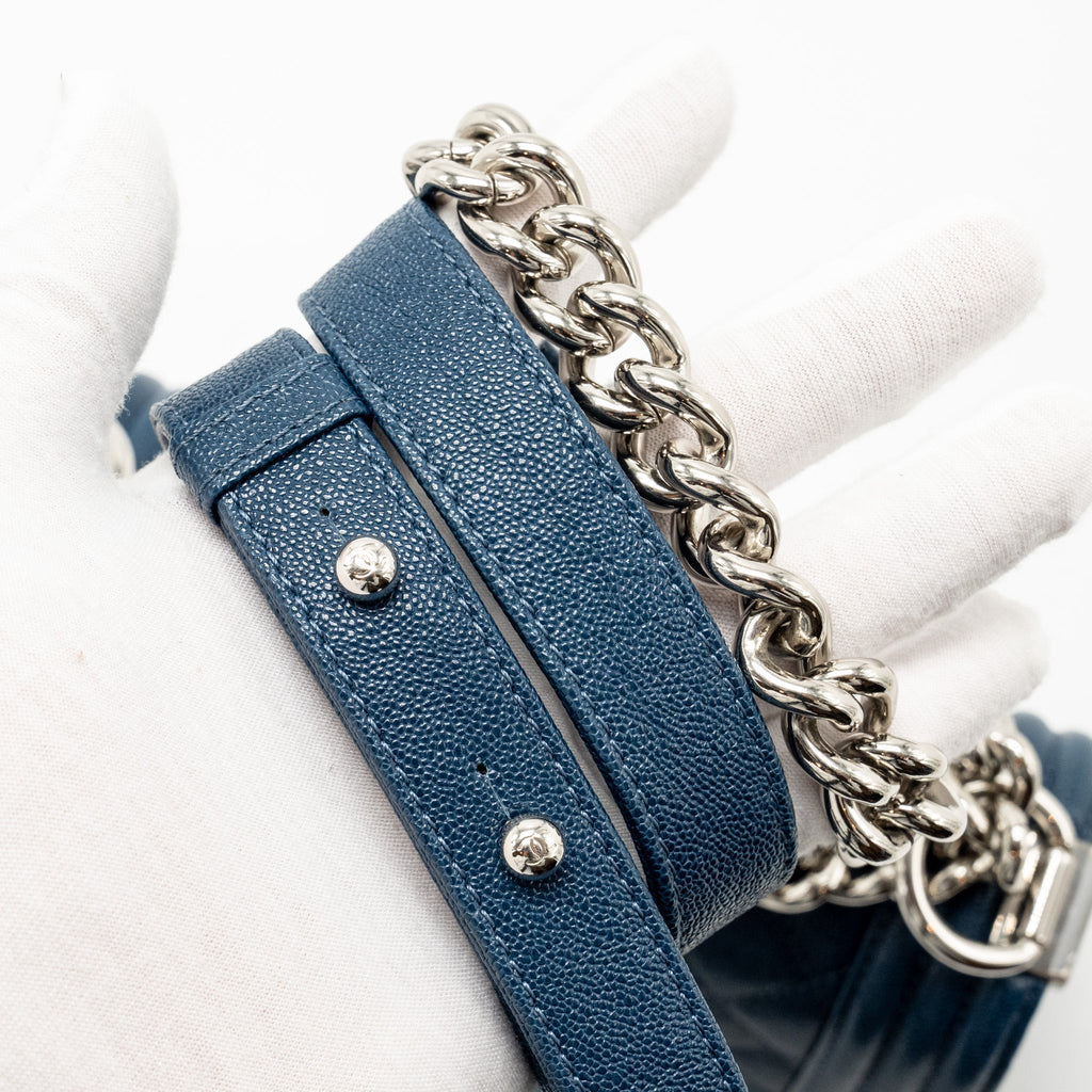 CHANEL SMALL BOY BAG CAVIAR NAVY SHW