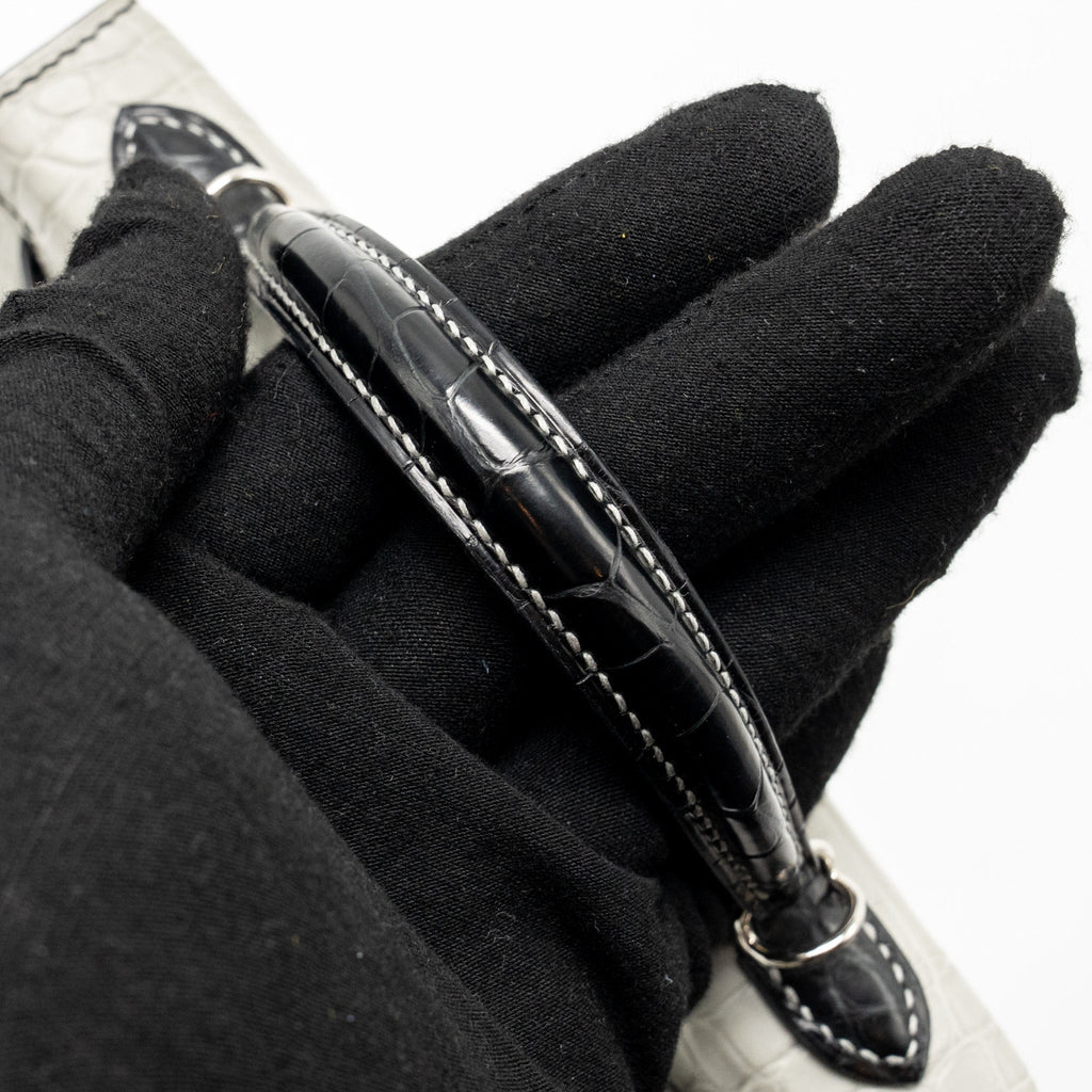 Hermes Mini Kelly II Alligator Mississippiensis Matt Gris Perle / black SHW