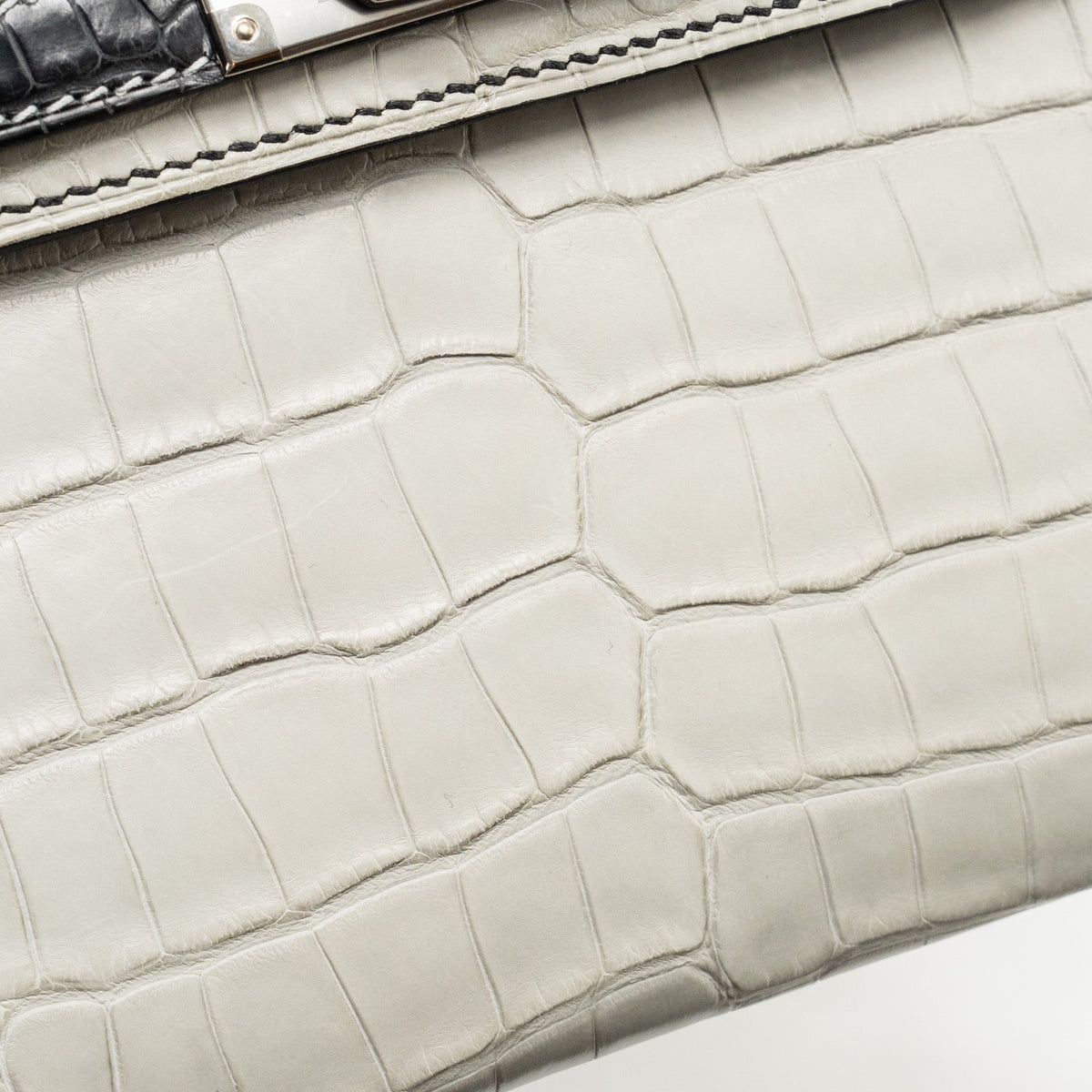 Hermes Mini Kelly II Alligator Mississippiensis Matt Gris Perle / black SHW