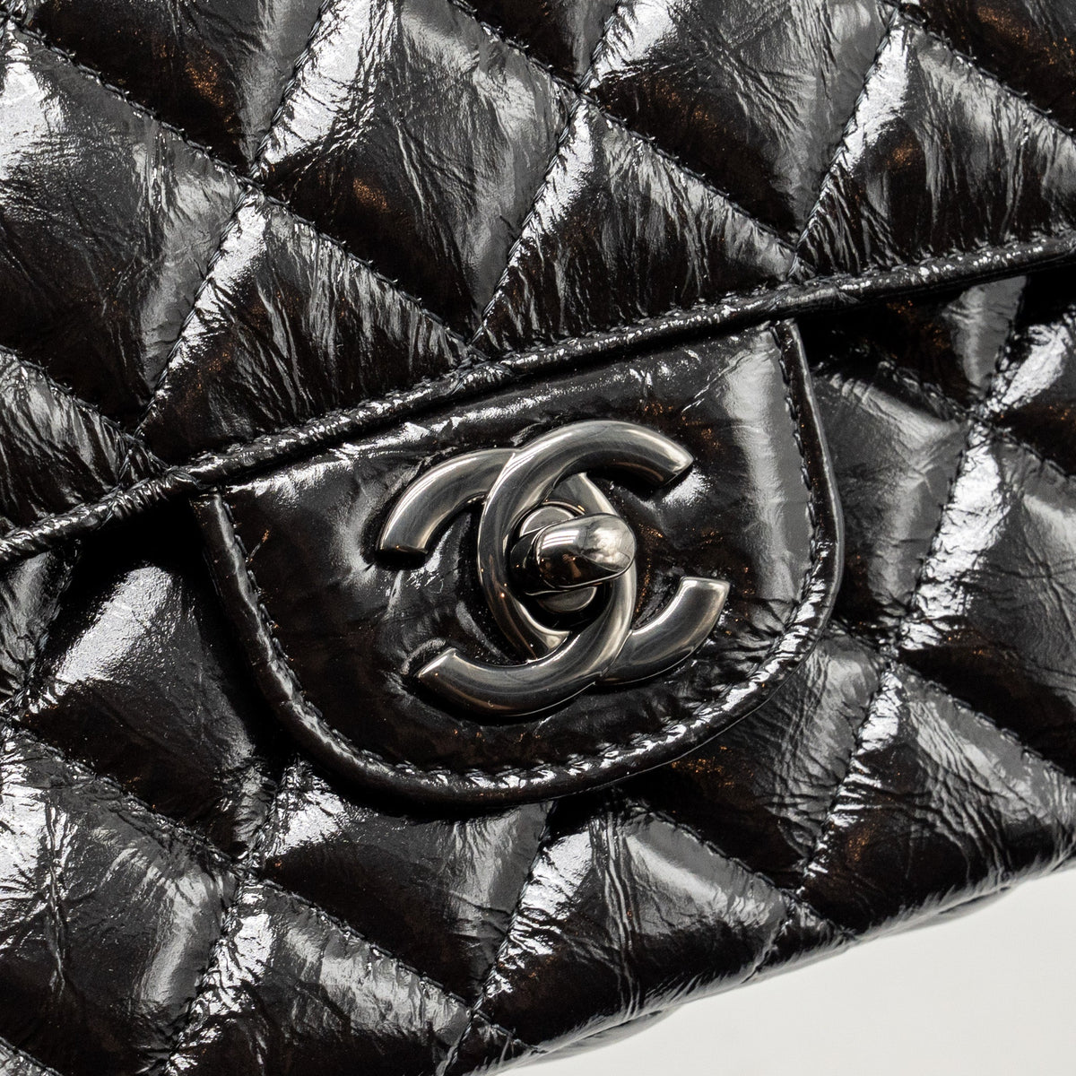 CHANEL MEDIUM CLASSIC DOUBLE FLAP BAG PATENT SO BLACK