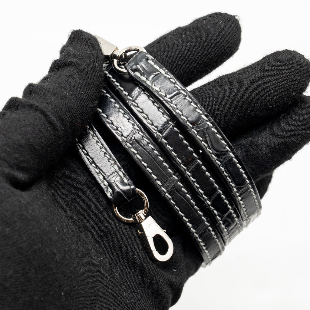 Hermes Mini Kelly II Alligator Mississippiensis Matt Gris Perle / black SHW