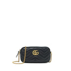 GUCCI GG MARMONT SMALL POUCH WITH CHAINS BLACK GHW