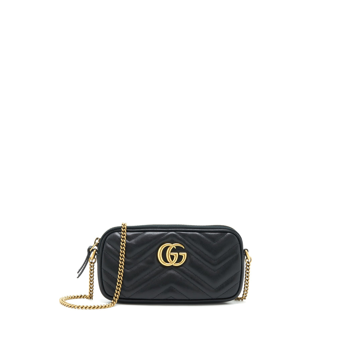 GUCCI GG MARMONT SMALL POUCH WITH CHAINS BLACK GHW