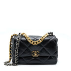 CHANEL MEDIUM 19 BAG GOATSKIN BLACK WITH MULTICOLOUR HARDWARE