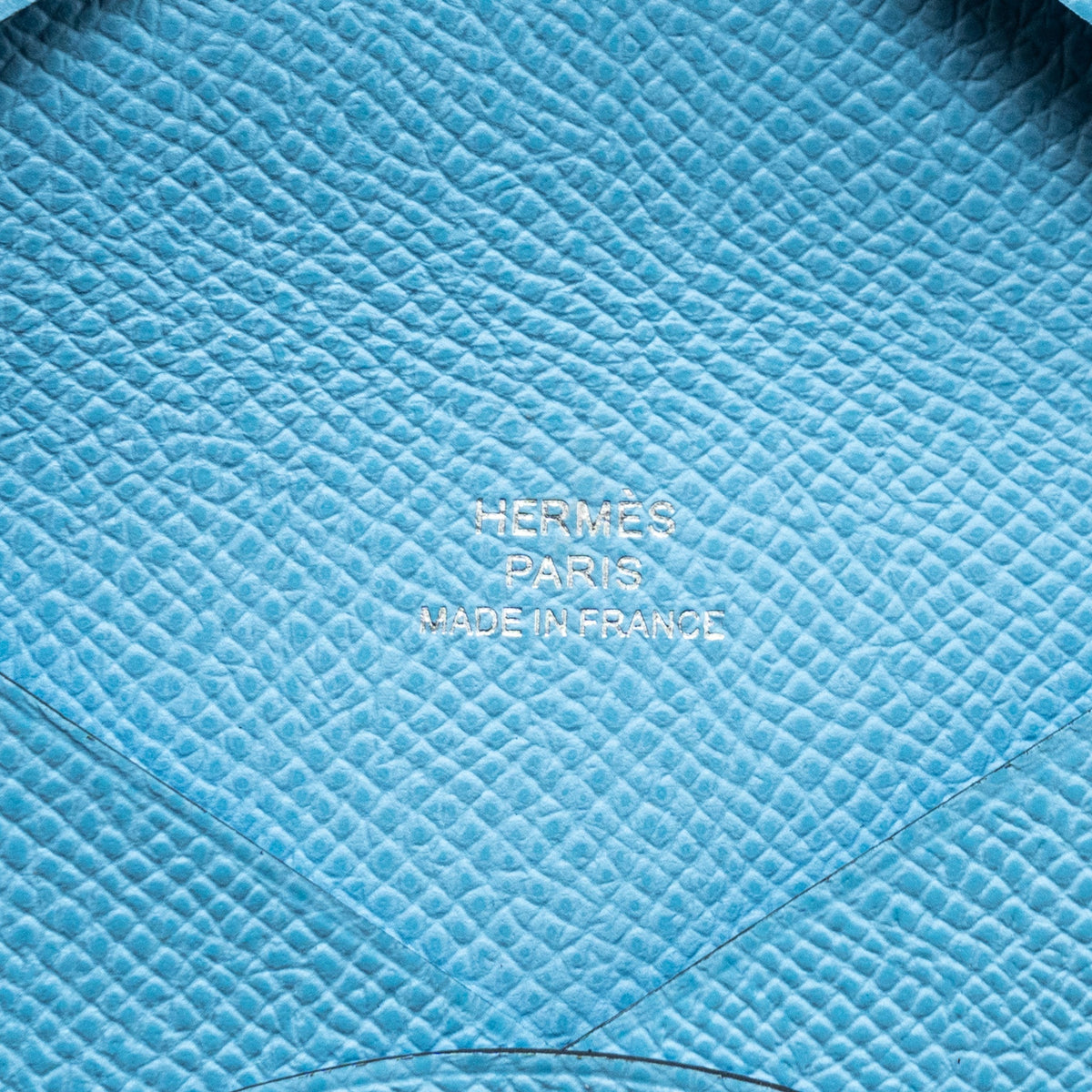 Hermes Calvi Card Holder Epsom Celeste SHW