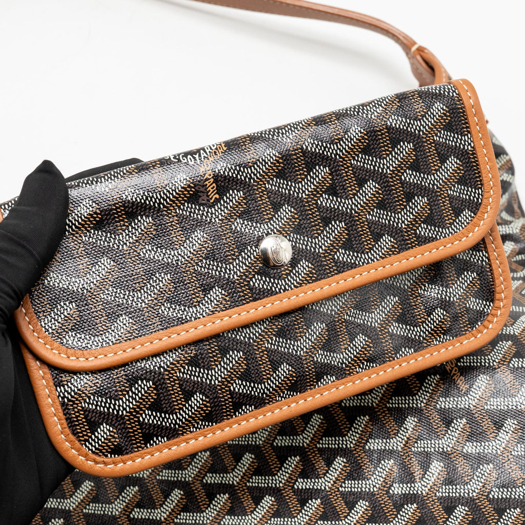GOYARD BOHEME HOBO BAG GOYARDINE CANVAS/CALFSKIN BLACK/BROWN SHW