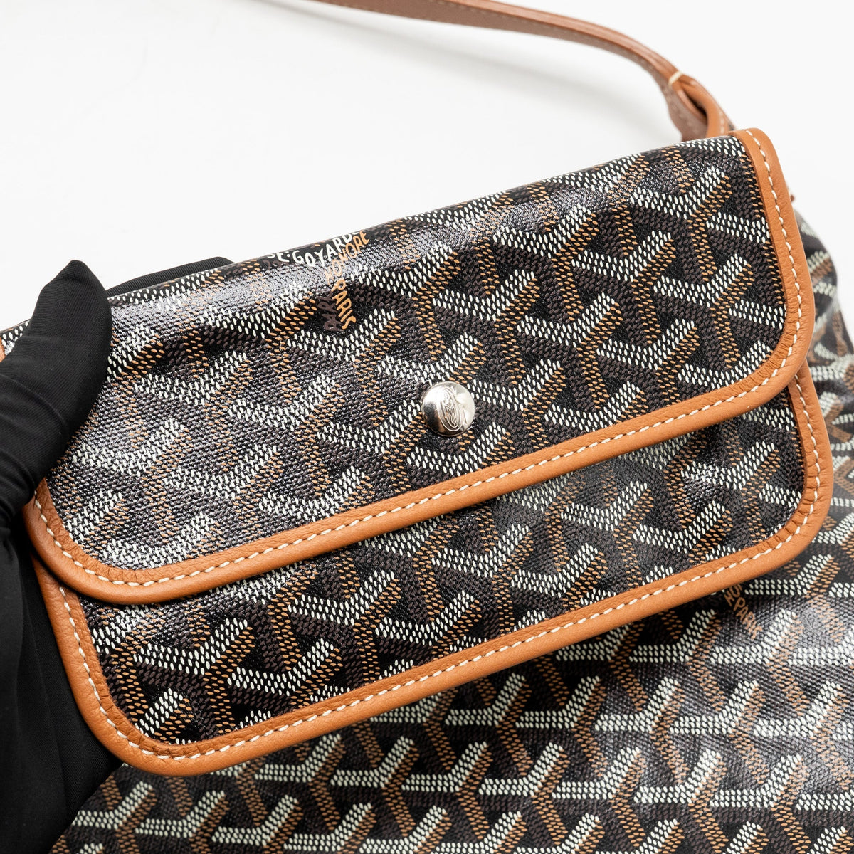 GOYARD BOHEME HOBO BAG GOYARDINE CANVAS/CALFSKIN BLACK/BROWN SHW