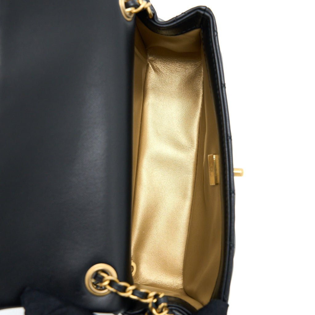 CHANEL PEARL CRUSH MINI RECTANGULAR LAMBSKIN BLACK BRUSHED GHW (MICROCHIP)