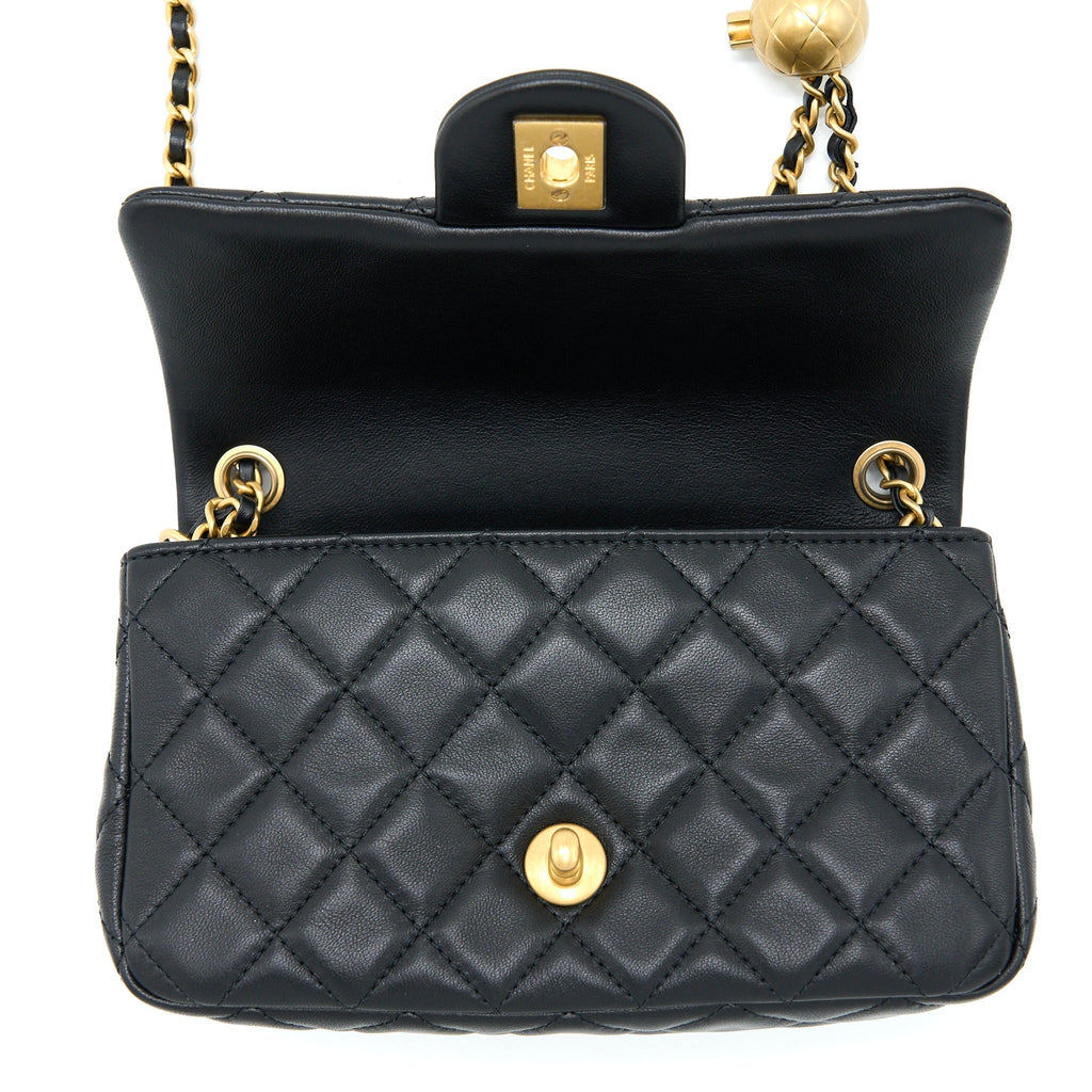 CHANEL PEARL CRUSH MINI RECTANGULAR LAMBSKIN BLACK BRUSHED GHW (MICROCHIP)